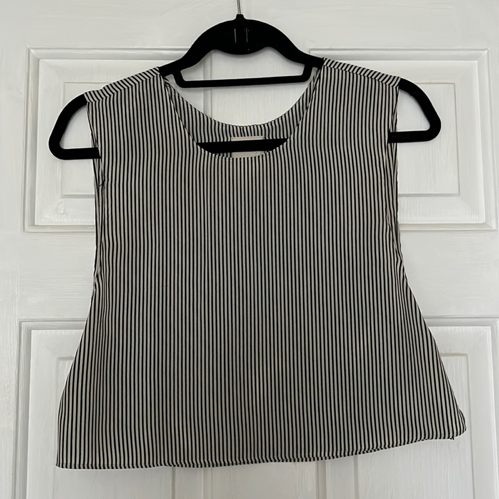 Black and white striped crop blouse